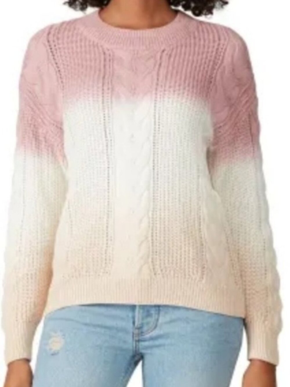 One Grey Day Cotton Cashmere Cable Knit Ombre Sweater Small Women's